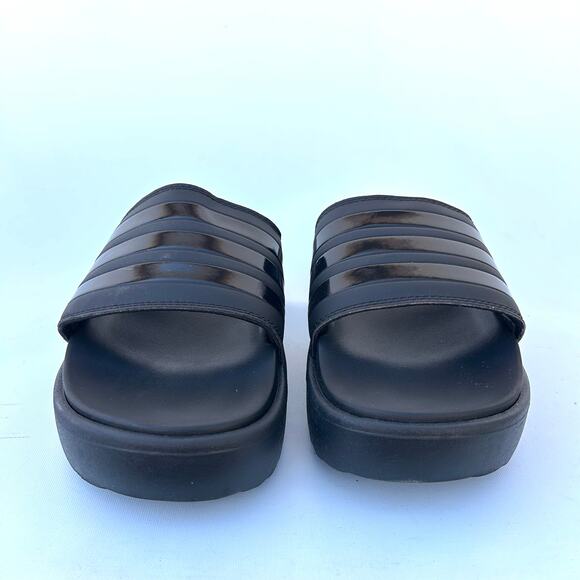 Adidas Adilette Platform Slides Sporty Black Blokette Size 9 Flats Sandals - Picture 2 of 8